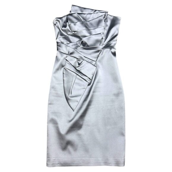STUNNING Karen Millen Shiny Silver Sleeveless Formal Cute Glam Mini Dress Size 8 - Picture 1 of 5